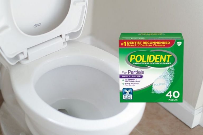 She throws a denture cleaning tablet into the toilet bowl and this is