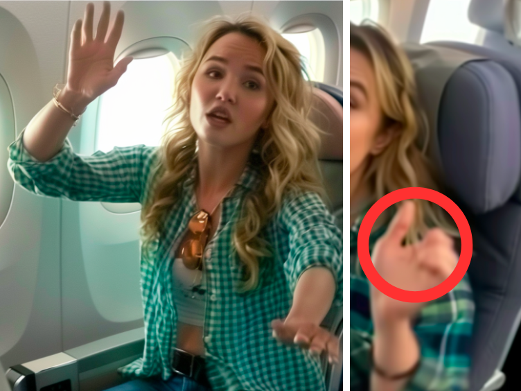 Young Woman Keeps Making Hand Signals in Airplane When Stewardess